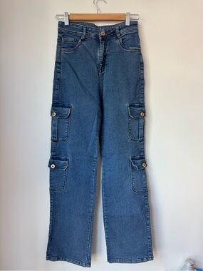 LADY High Rise Multi Pocket Cargo Straight Leg Jeans Size 28 / 7-9
